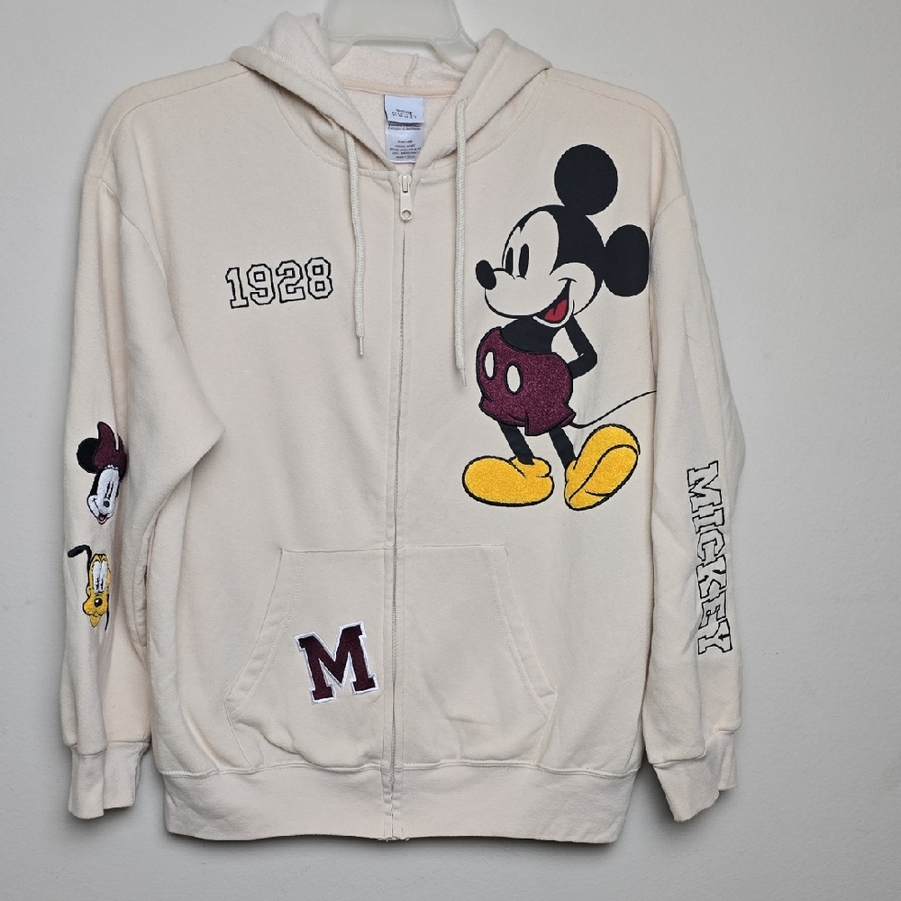 Men Disney Cream Hoodie with Mickey Mouse Design
